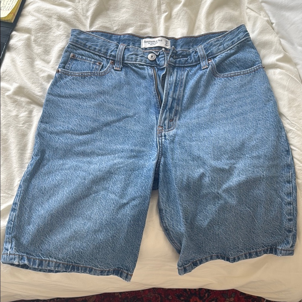 Abercrombie & Fitch Long Blue Denim Shorts
